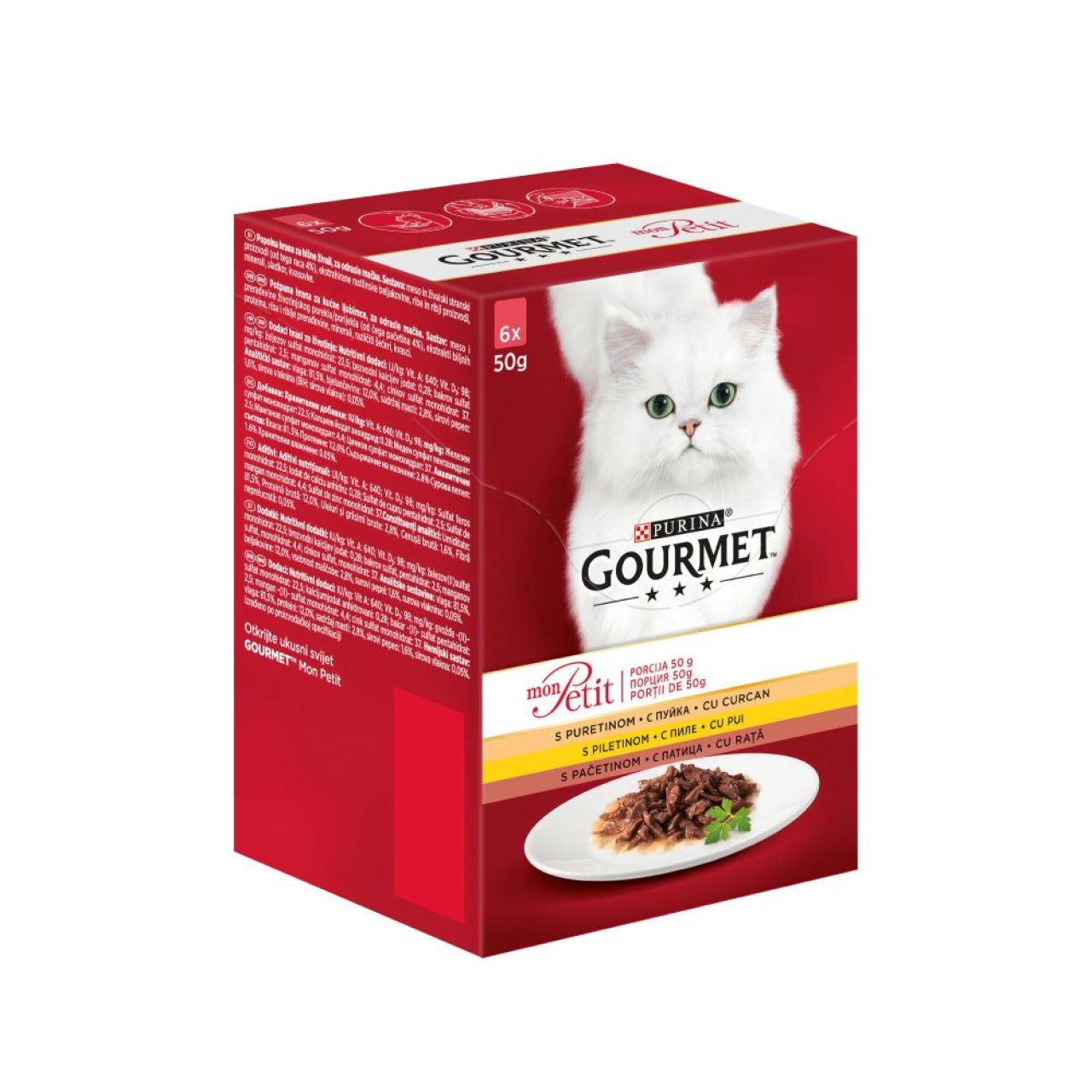 Purina GOURMET MON PETIT Piletina, puretina, pačetina Multipakiranje 6x50g, mokra hrana za mačke