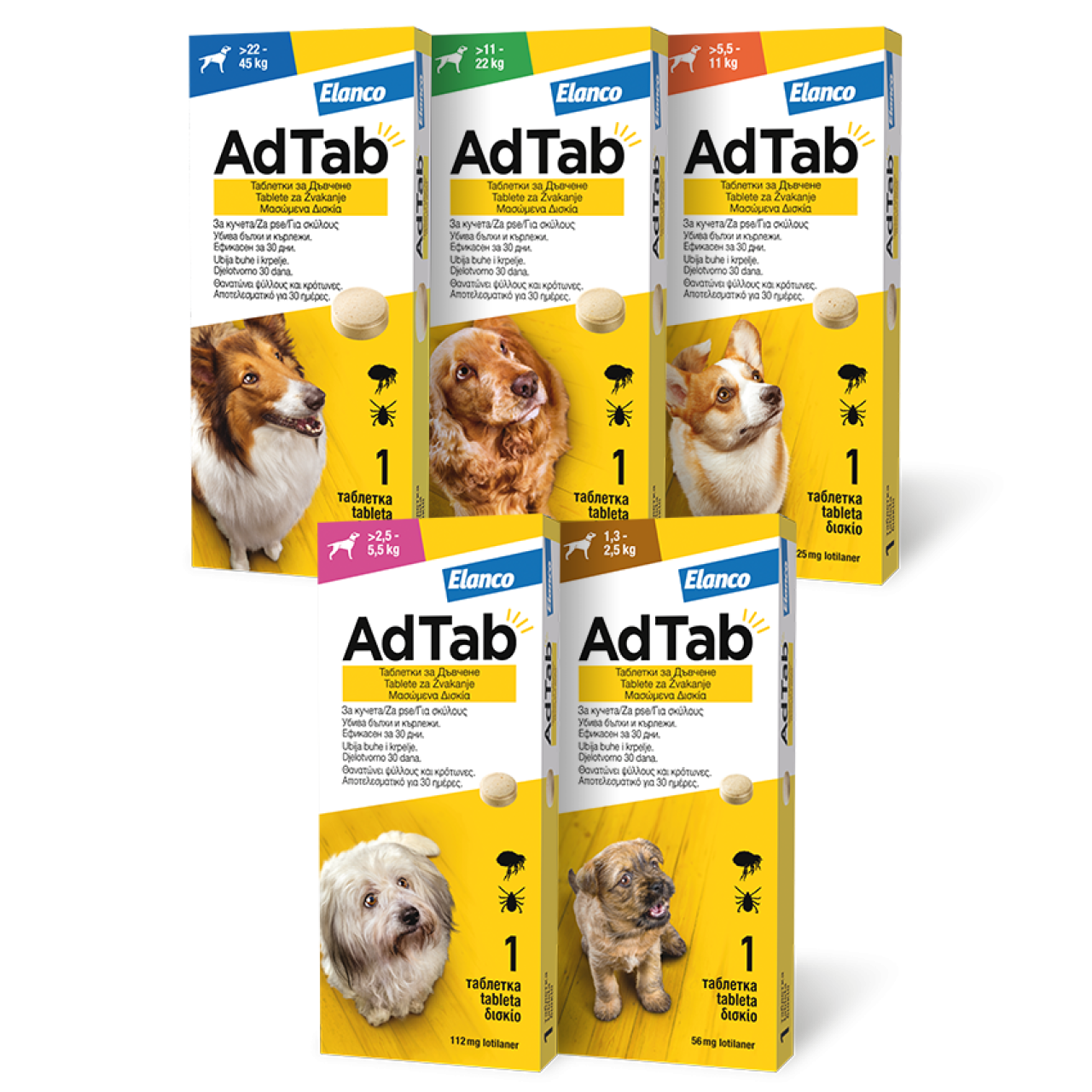 Elanco AdTab tableta za žvakanje za pse - protiv buha i krpelja ~ 1,3 - 2,5kg
